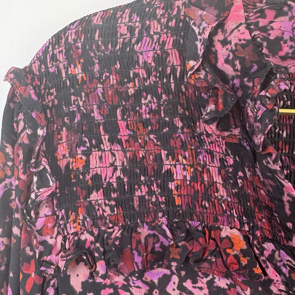 Gilner‎ Farrar  Black Red Pink Floral Smocked Long Sleeve Top Size M - Picture 7 of 12